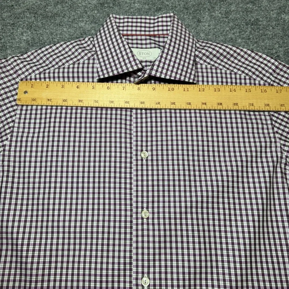 Eton Dress Shirt‎ Men's 39 15.5 Purple Gingham Plaid Check Button Up EUC